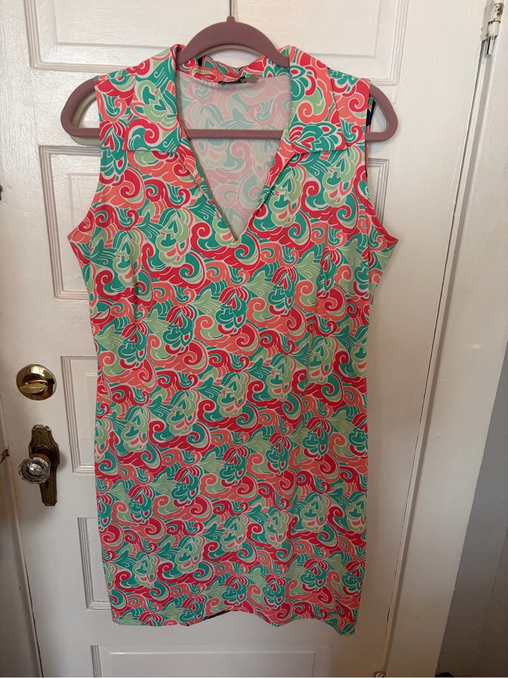 Katherine Way Coral, Mint & White Patterned Collared Dress